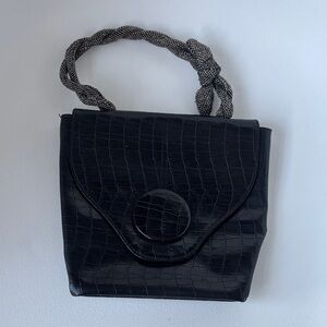 Sisley Black Croc-Embossed Shoulder Bag